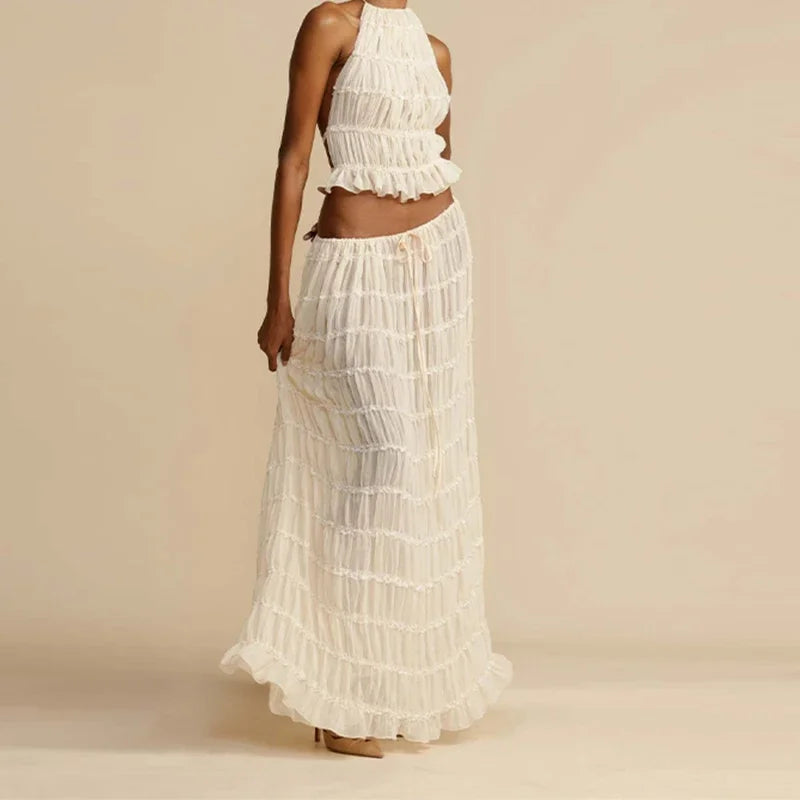 SLAVA PLEATED CROP TOP and Long Skirt SET