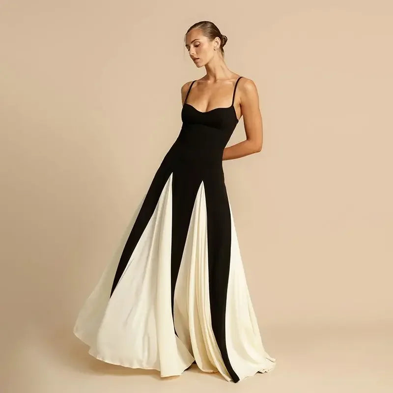 Robe longue noire et blanche SPLING