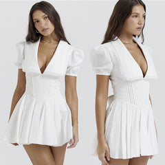 Mini-robe blanche SADAKO avec col et nœud