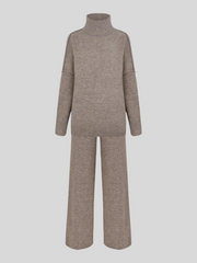 Plain Turtleneck Knit Pants Set