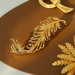 ART NOUVEAU Vintage 18K Gold Plated Sculptural Feather Brooch