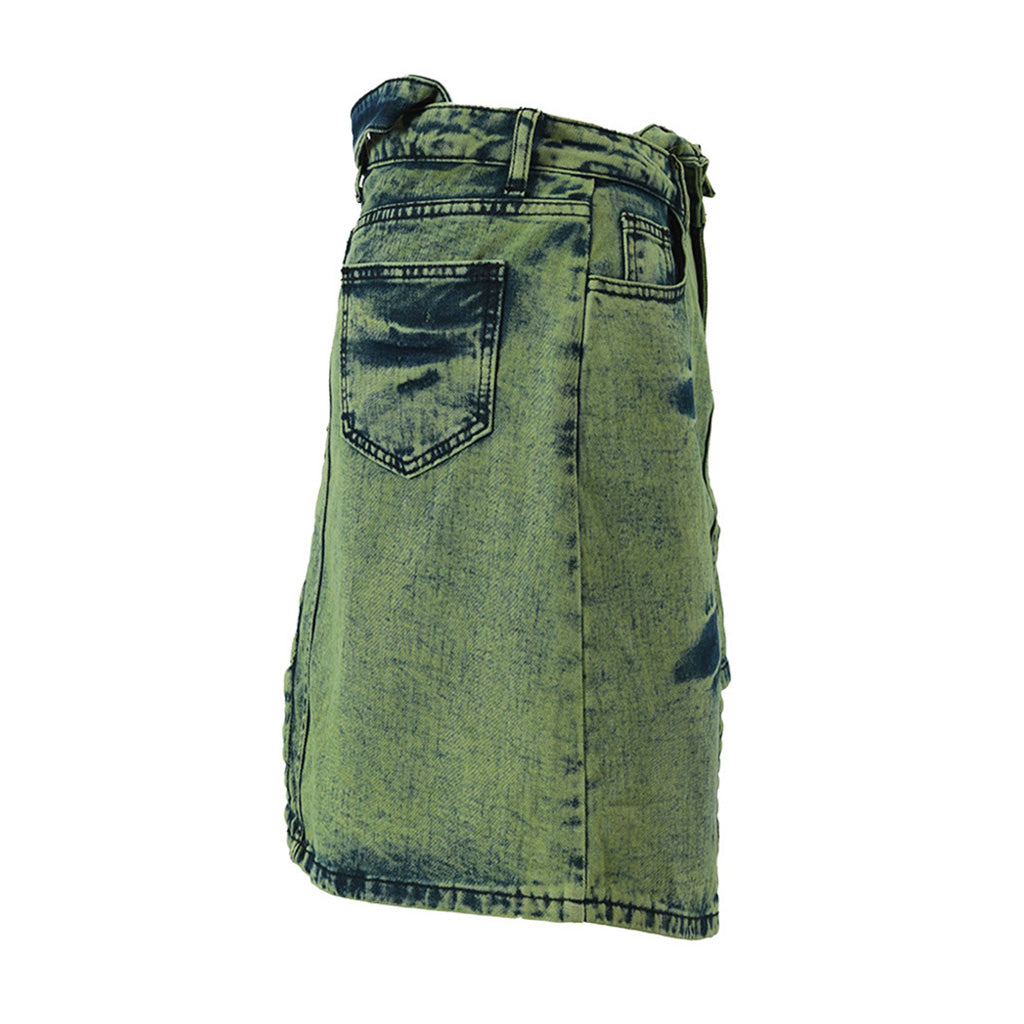 Asymmetrischer Mini-Jeansrock mit hoher Taille und Acid-Wash-Gürtel