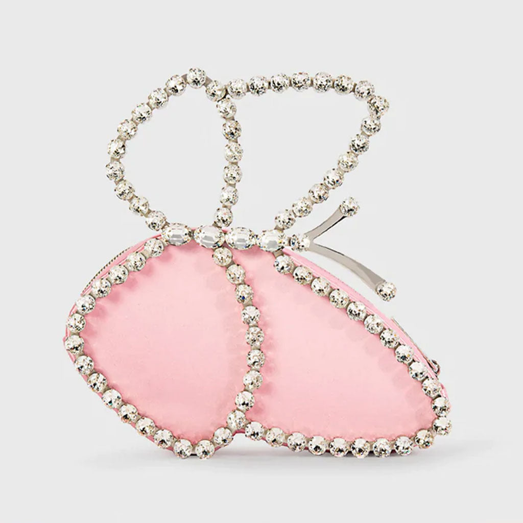 Asymmetric Butterfly Rhinestone Embellished Satin Clutch Bag - Pink