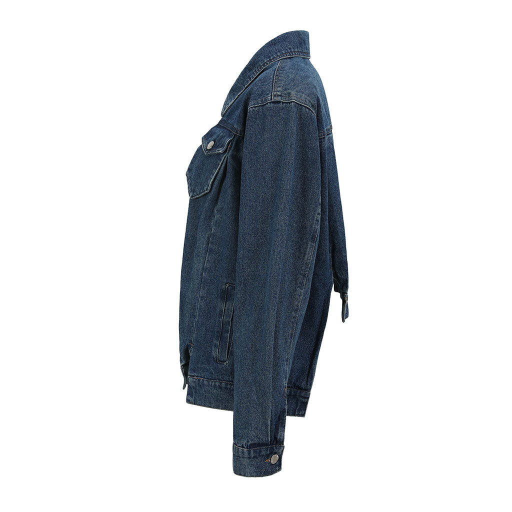 Veste en jean asymétrique à manches longues et col rabattu