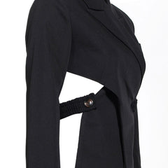 Asymmetric CutOut Peak Lapel Long Sleeve Crossover Belted Tailored Blazer