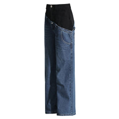 Asymmetric Hybrid Color Block Double Waist Whisker Detail Straight Leg Jeans