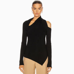 Asymmetrisches Langarm-Pullover-Oberteil Aus Französischem Strick Mit Cut-Out - Schwarz