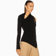 Asymmetrisches Langarm-Pullover-Oberteil Aus Französischem Strick Mit Cut-Out - Schwarz