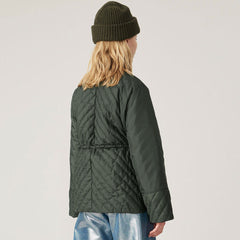 Asymmetric Long Sleeve Zip Front High Collar Quilted Coat - Green