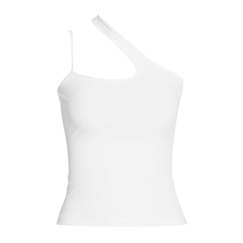 Asymmetrisches, tailliertes Crop-Tanktop aus Rippstrick mit einer Schulter