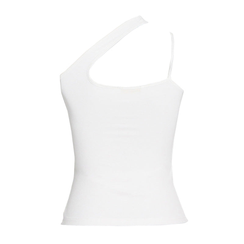 Asymmetrisches, tailliertes Crop-Tanktop aus Rippstrick mit einer Schulter