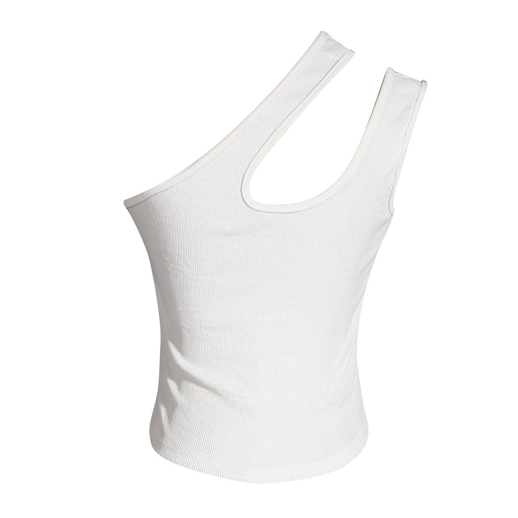 Asymmetrisches, tailliertes Crop-Tanktop mit einer Schulter und Rippenmuster