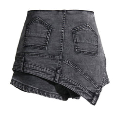 Asymmetrischer, umgedrehter, abgeschnittener Denim-Skort mit hoher Taille