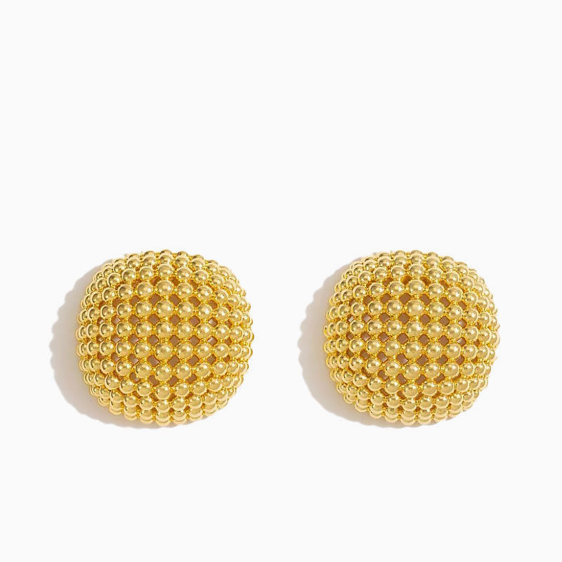 Back To 19C Metallic Round Cut Mesh Mini Ball Half Hoop Stud Earrings