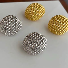 Back To 19C Metallic Round Cut Mesh Mini Ball Half Hoop Stud Earrings