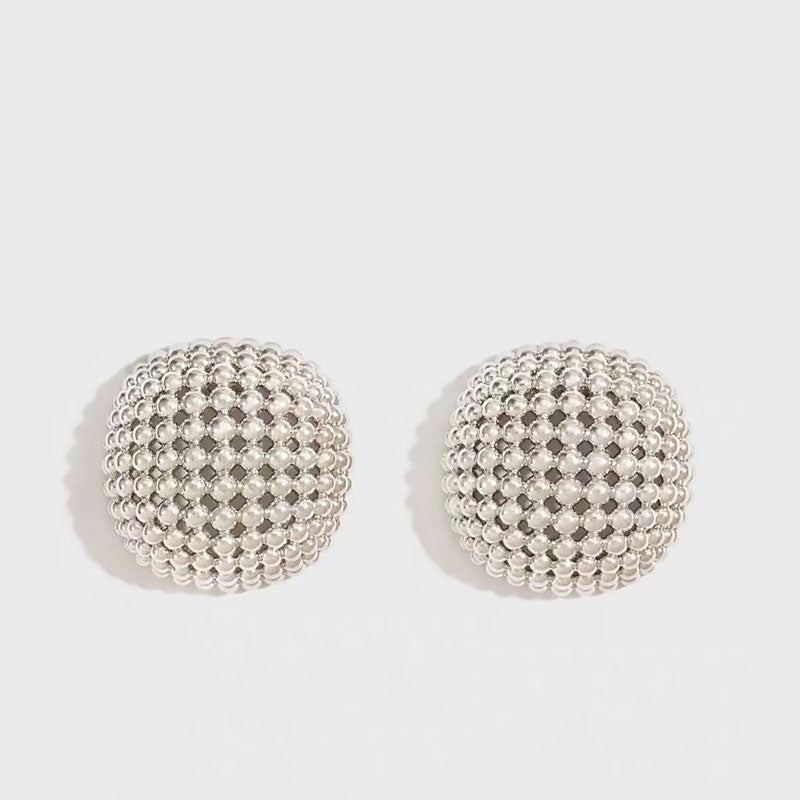 Back To 19C Metallic Round Cut Mesh Mini Ball Half Hoop Stud Earrings