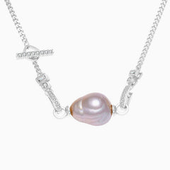 Baroque Freshwater Pearl Cubic Zirconia Smile Cuban Link Chain NeckLace