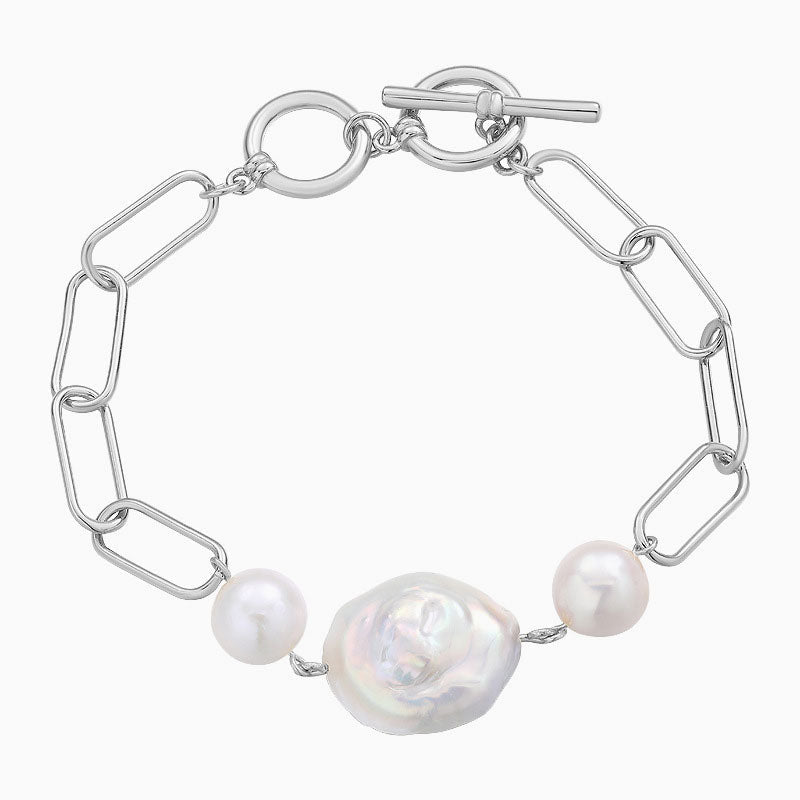 Armband mit barocker Süßwasserperle und Büroklammer-Gliederkette aus Sterlingsilber