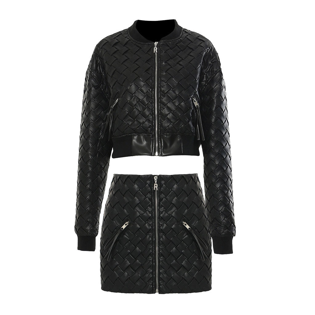 Braided Jacket Biker Zip Up Vegan Leather Braided Crop Bomber Jacket Matching Set ...