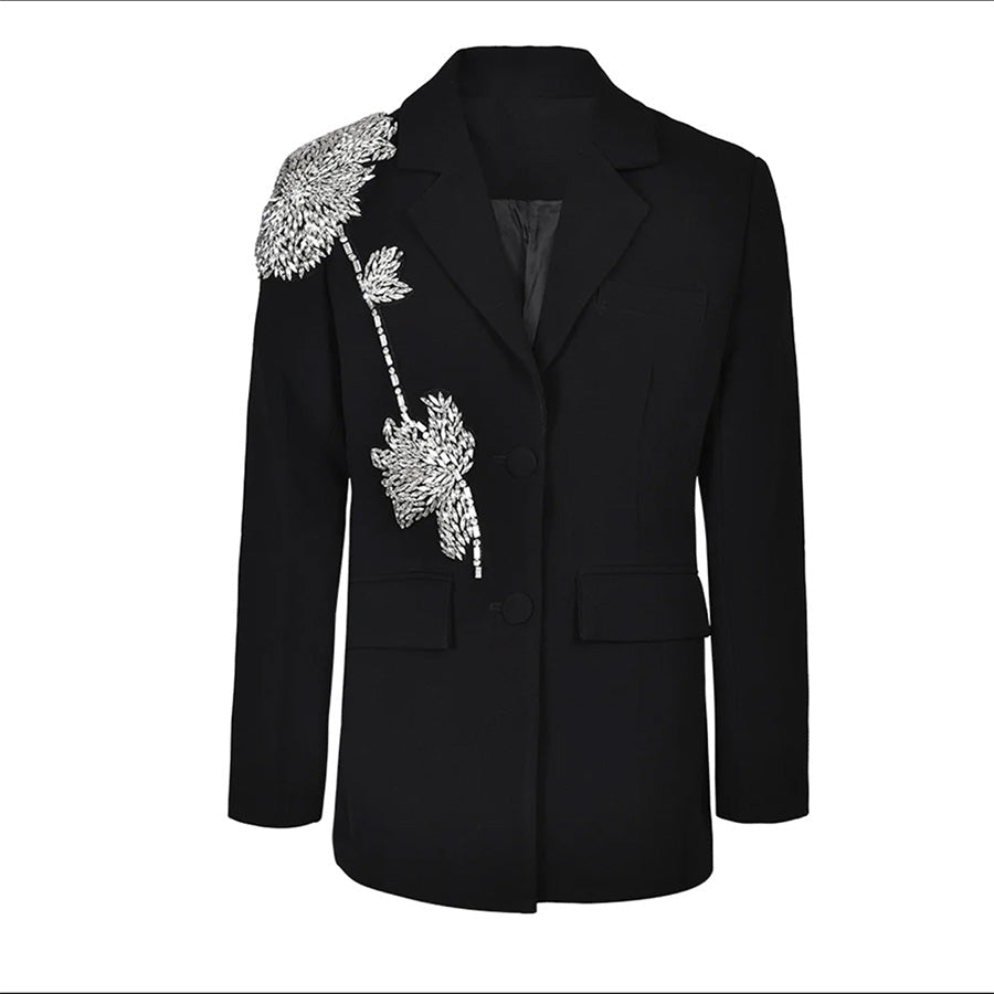 Blazer noir avec fleur en strass