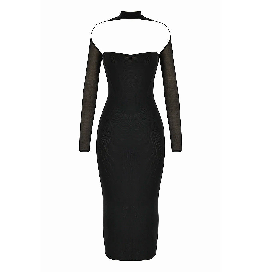 Robe midi ajourée à manches longues AIMI