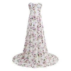 Bloom – Maxi-Abendkleid mit Blumenmuster und Herzausschnitt, Korsett, trägerlos, mit Schnürung und Schlitz