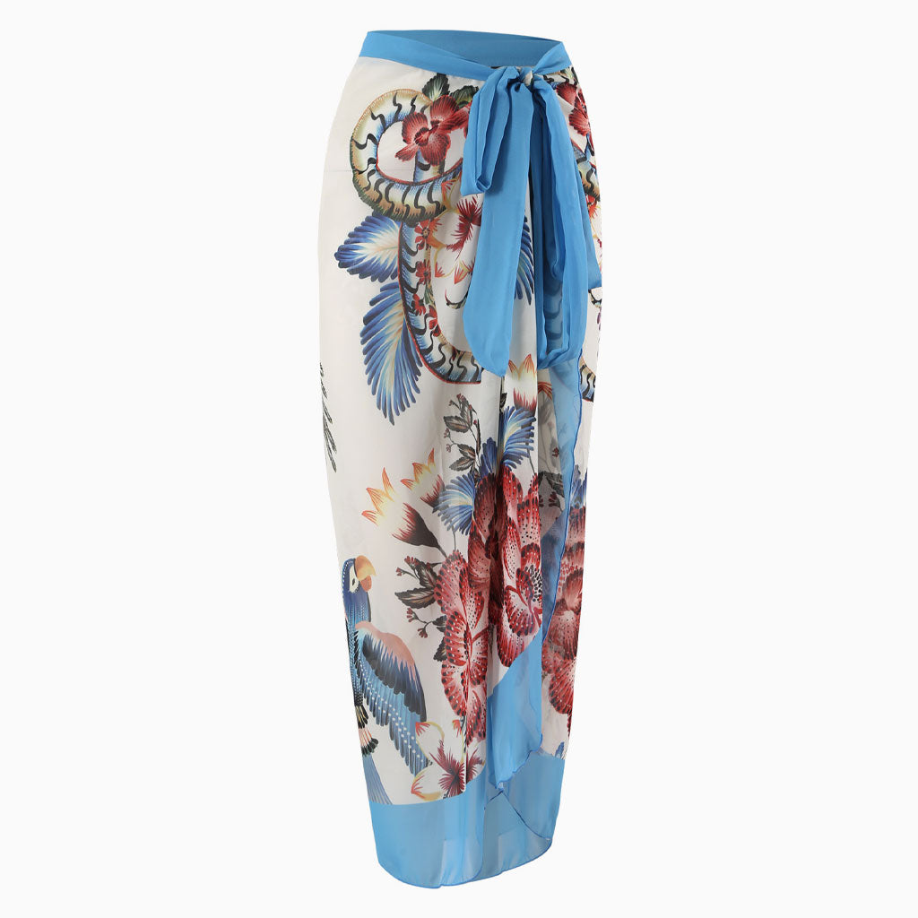 Sarong cache-cœur taille haute en mousseline de soie à imprimé bohème avec nœud papillon