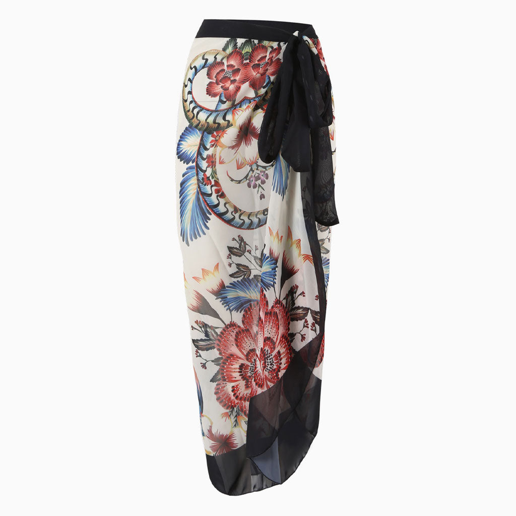 Sarong cache-cœur taille haute en mousseline de soie à imprimé bohème avec nœud papillon