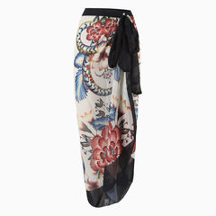 Bohemain Print High Waist Fliege Chiffon Maxi Wrap Sarong Coverup