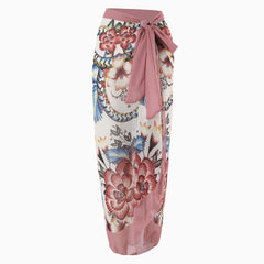 Bohemain Print High Waist Fliege Chiffon Maxi Wrap Sarong Coverup