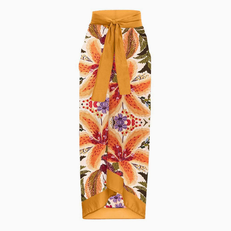 Sarong cache-cœur taille haute en mousseline de soie à imprimé bohème avec nœud papillon