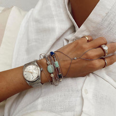 Bracelet Boho en perles empilables en amazonite surdimensionnées plaquées or 18 carats