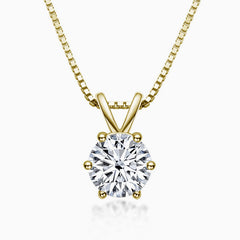 Box Chain Sterling Silver Six Prong Moissanite Solitaire Pendant NeckLace