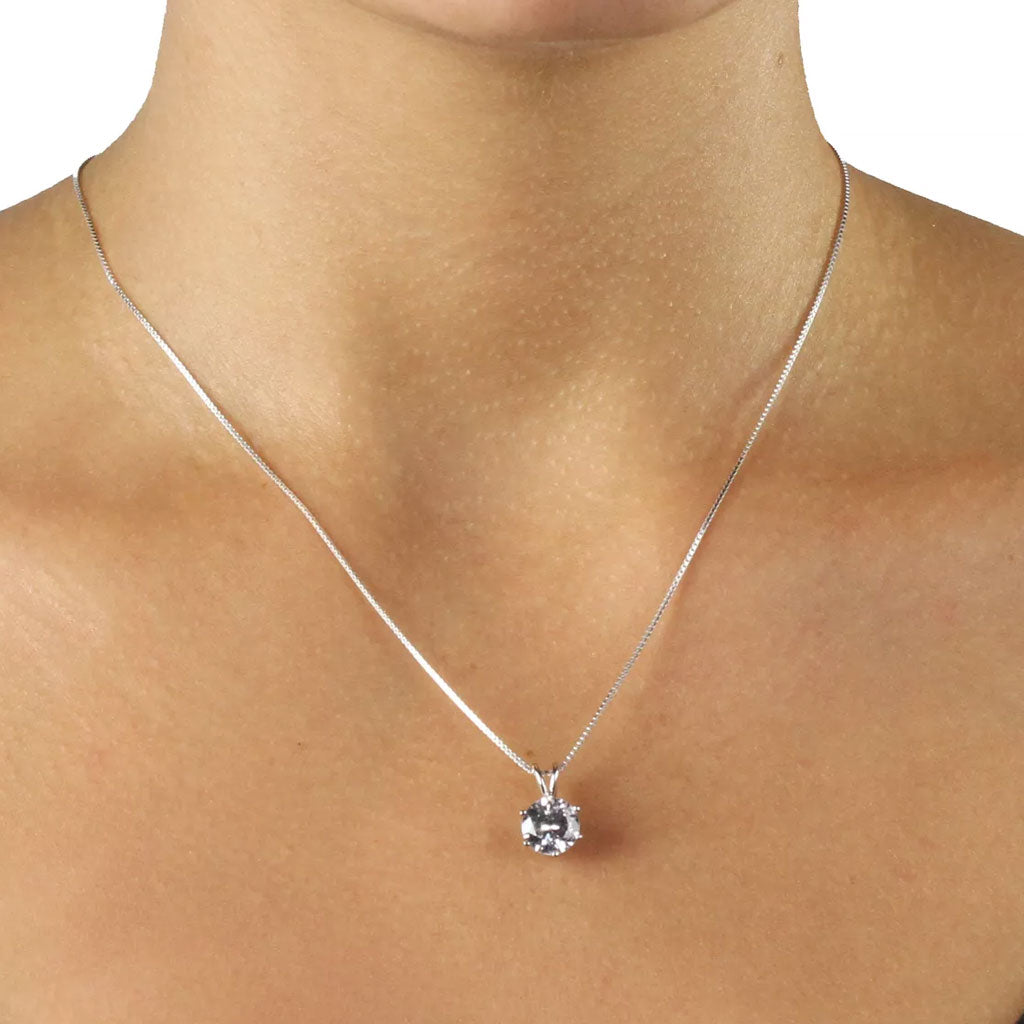 Box Chain Sterling Silver Six Prong Moissanite Solitaire Pendant NeckLace