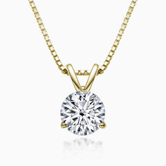 Box Chain Sterling Silver Three Prong Moissanite Solitaire Pendant NeckLace