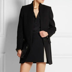 British Style Stand Collar V Neck Single Breasted Long Sleeve Trench Coat