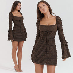 AMINA Long Sleeve RUFFLE FLARED Mini Dress