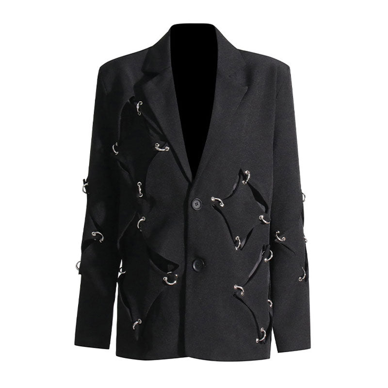 Catch The Star Metallic Trim Lapel Collar Shoulder Pad Oversized CutOut Blazer