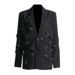 Catch The Star – Oversize-Blazer mit Cut-Out, Reverskragen und Schulterpolstern in Metallic-Optik