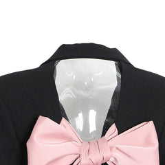 Charismatic Contrast Bow Tie CutOut Back Crystal Single Breasted Fitted Blazer