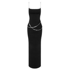 Chic Scoop Neck Chain Sleeveless Side Split Bandage Maxi Evening Dress