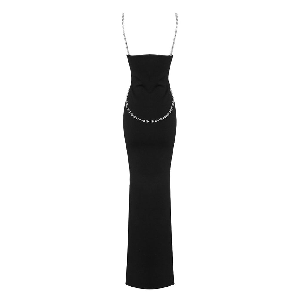 Chic Scoop Neck Chain Sleeveless Side Split Bandage Maxi Evening Dress