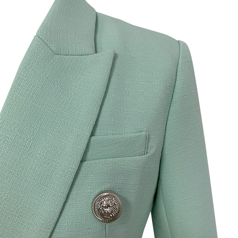 Chic Silver Button Detail Double Breasted Lapel Collar Tailored Linen Blazer