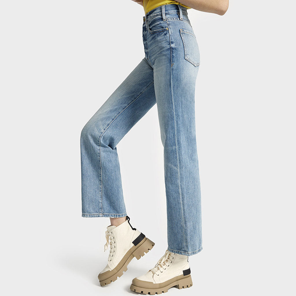 Klassische High Rise Fade Knöchellange Jeans mit geradem Bein - Blau