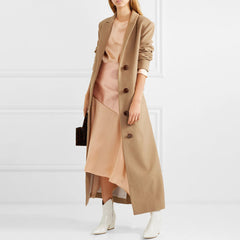 Classic Lapel Collar Long Sleeve Single Breasted Belted Back Split Trench Coat