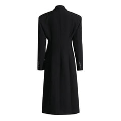 Classic Notch Lapel Shoulder Pad Two Button Long Tailored Blazer Coat