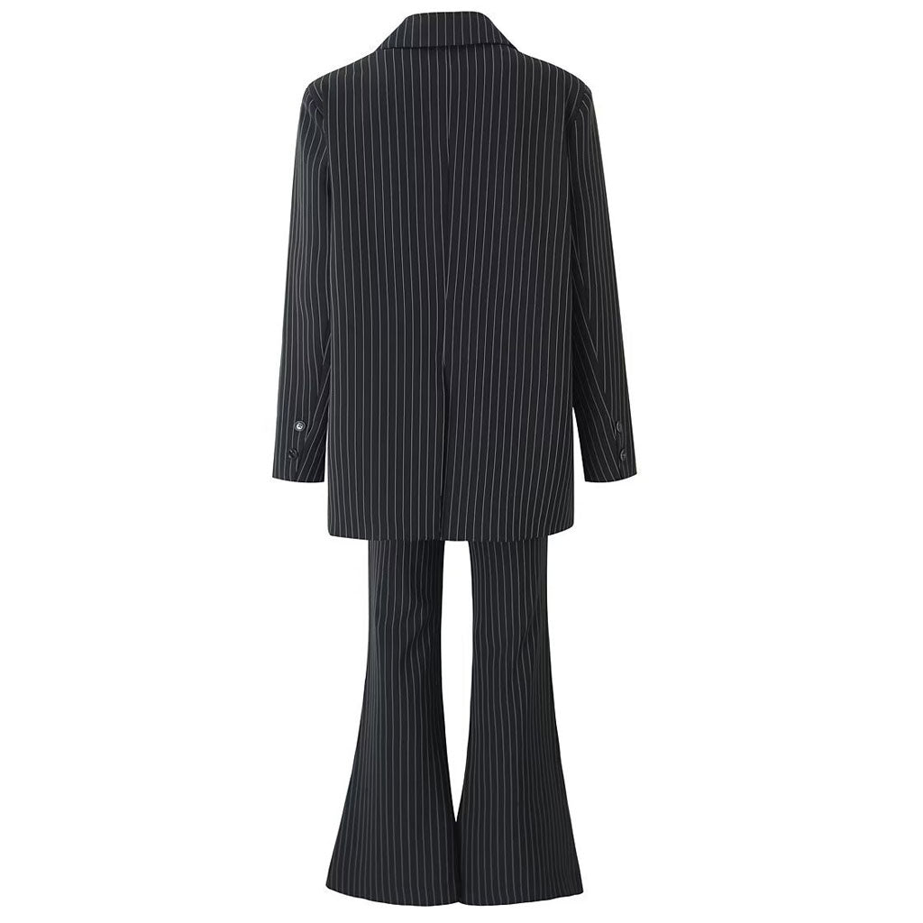 Classic Peak Lapel Double Breasted Long Sleeve Oversized Pinstripe Blazer