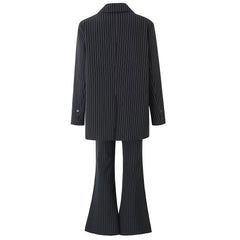 Classic Peak Lapel Double Breasted Long Sleeve Oversized Pinstripe Blazer