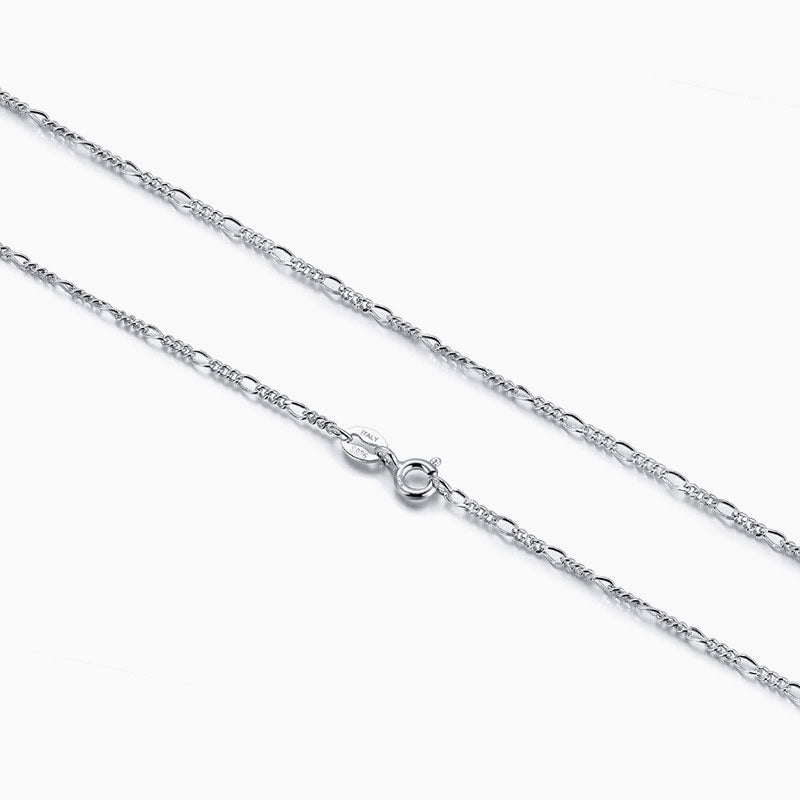 Classic Pure Color Sterling Silver Polished Dainty Figaro Chain NeckLace