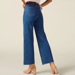 Classy High Waist Ankle Length Wide Leg Jeans - Dark Blue